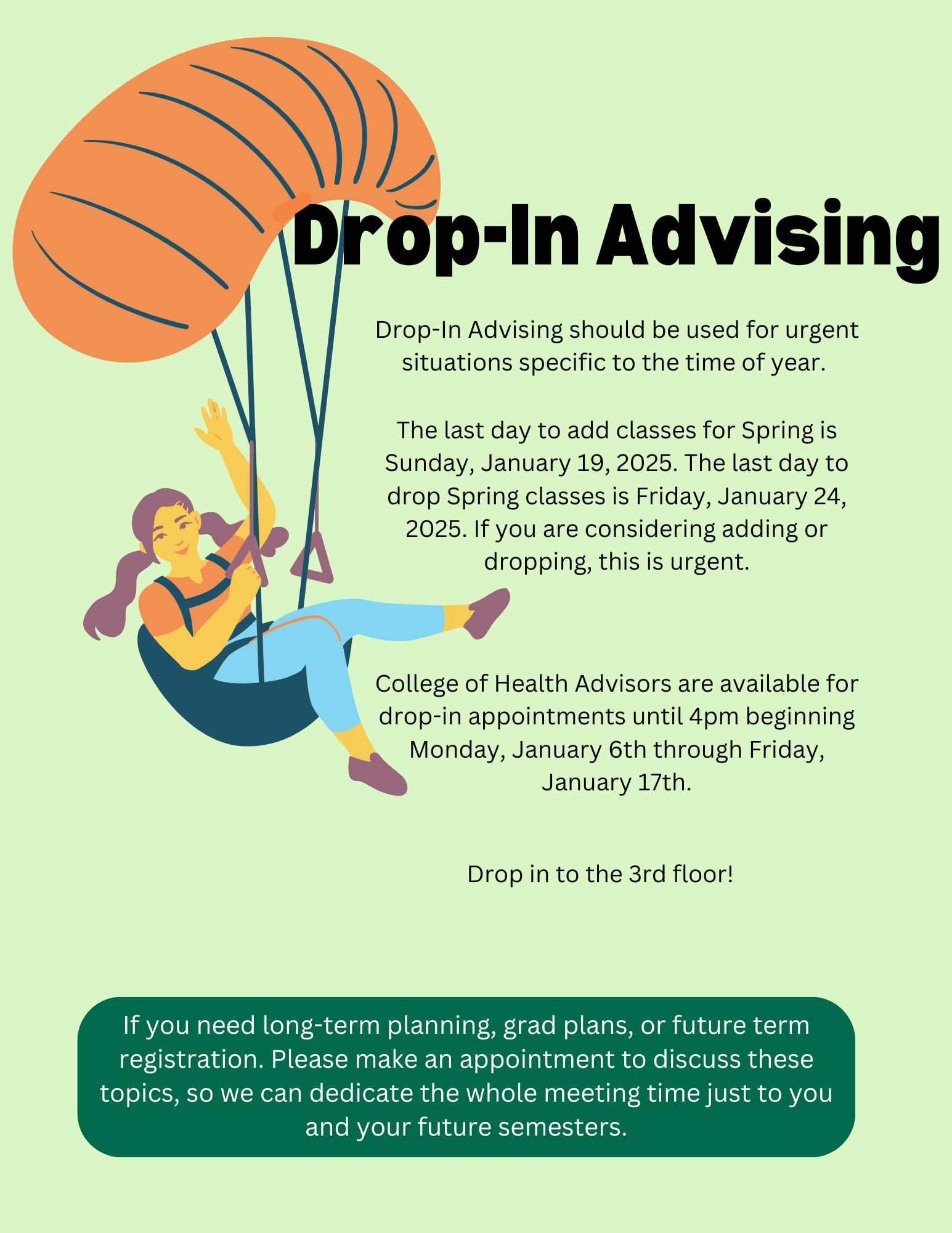 Spring 2025 Drop-in Advising for College of Health students