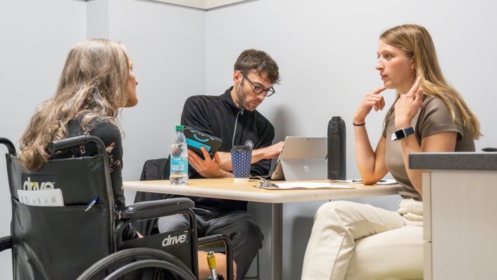 Speech-language work with a client in wheelchair