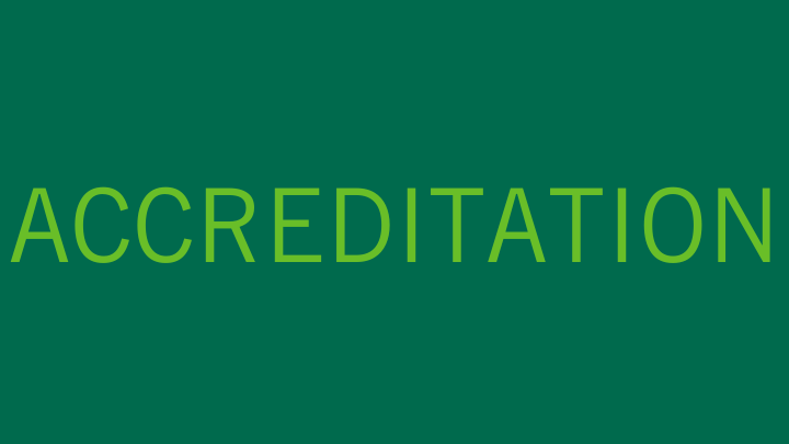 Image with the word 'Accreditation' in light green font on a dark green background