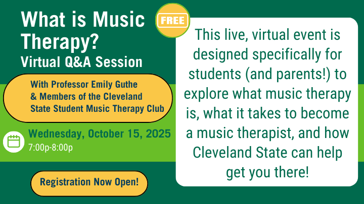 An image with an event invite for a live q & a event hosted by the department of music therapy