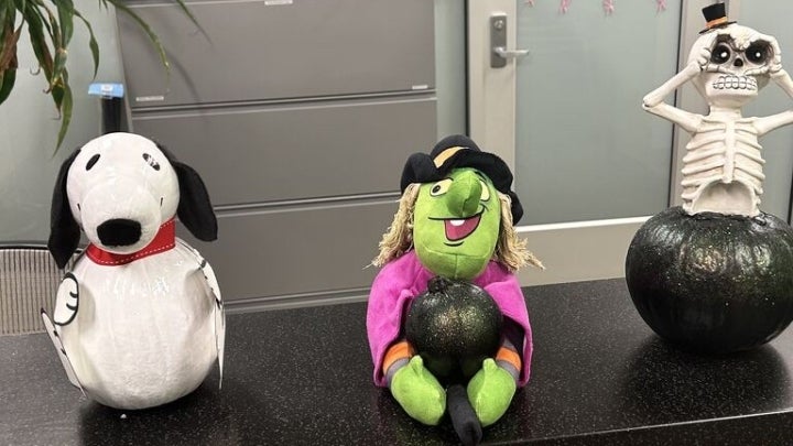 Three decorated pumpkins