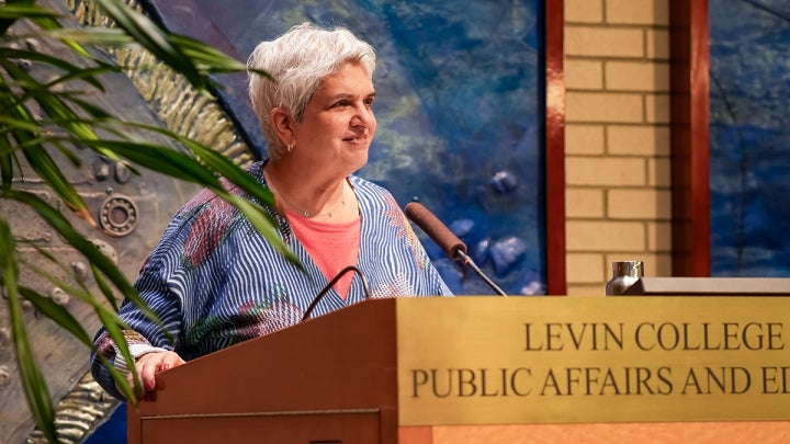 Dr. Nina Silverstein speaking at event