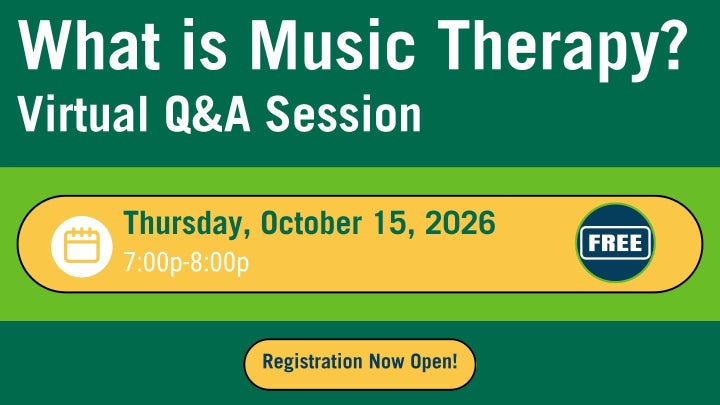 An image with an event invite for a live q & a event hosted by the department of music therapy