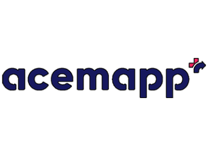 ACEMAPP software pink and blue logo.